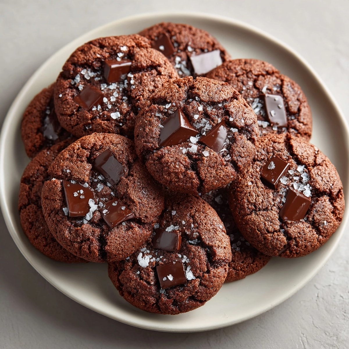 Warm double chocolate chip cookies served on a rustic plate, perfect for dessert or holiday gatherings
