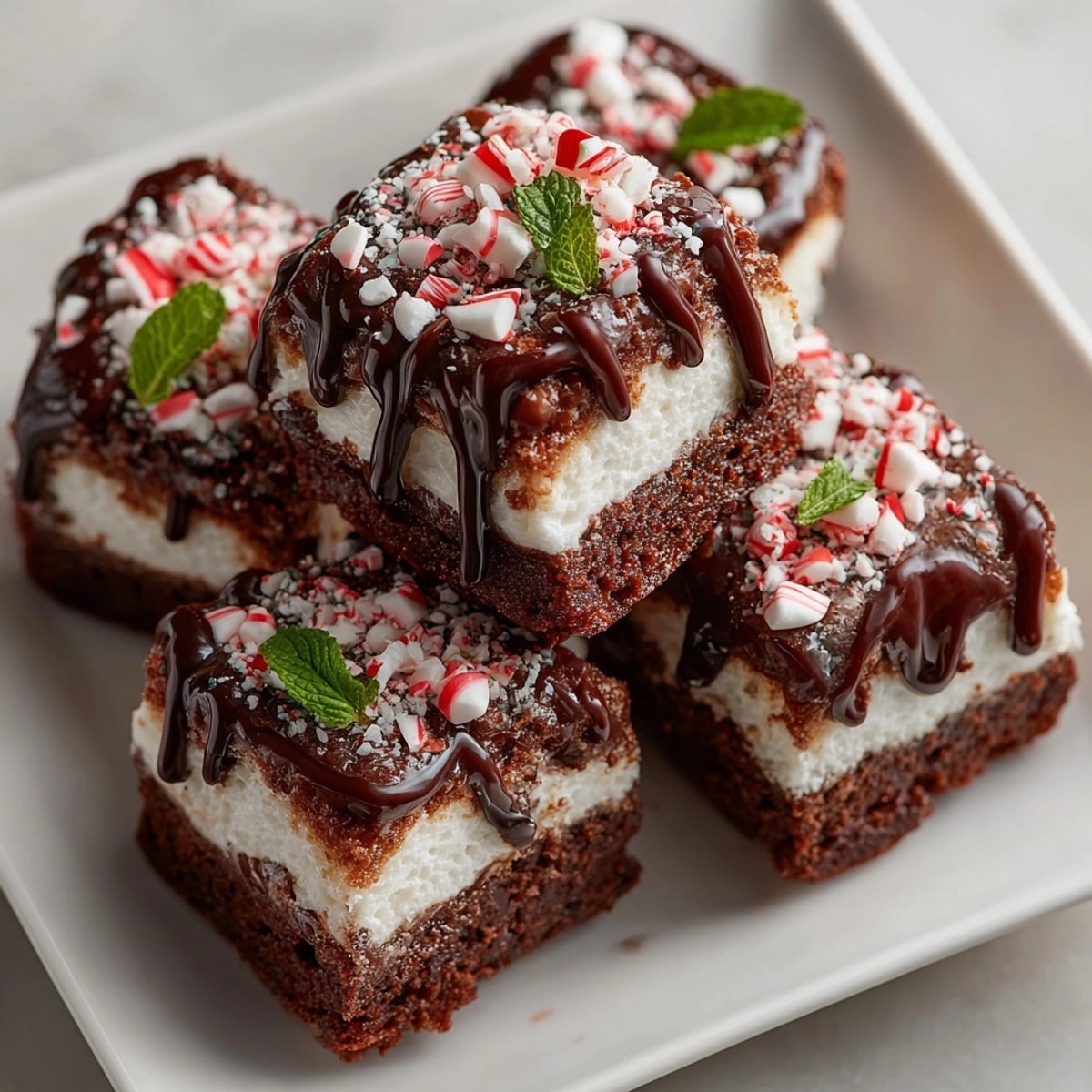 Imagine a plate of warm Silly Cake Peppermint Hot Cocoa Marshmallow Bars perfect for a holiday treat.