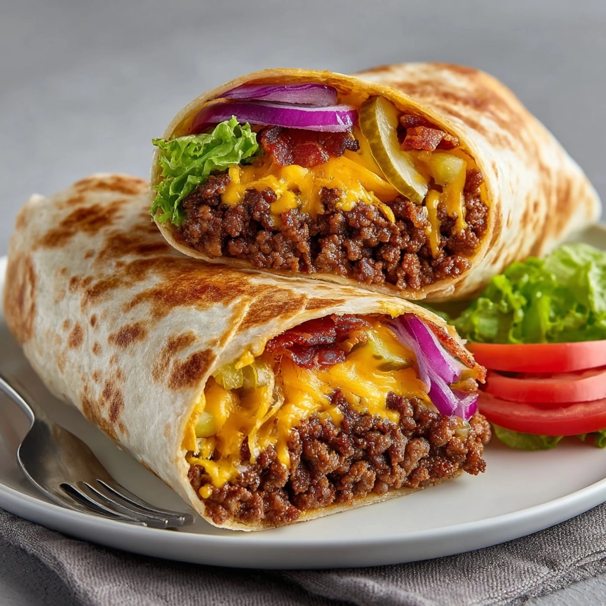 Golden-brown Pickle-Stuffed Bacon Cheeseburger Wraps, a delicious blend of classic flavors perfect for serving.