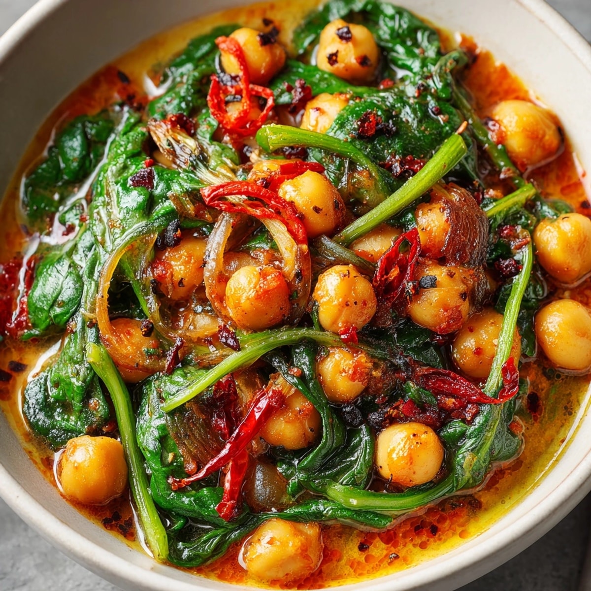 Chickpea and spinach curry served steaming hot with fluffy basmati rice and fresh herbs.