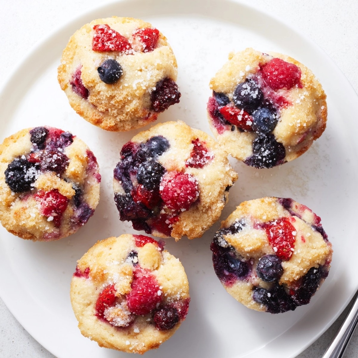 Freshly baked high protein muffin tops with mixed berries, ready for a power-packed breakfast.