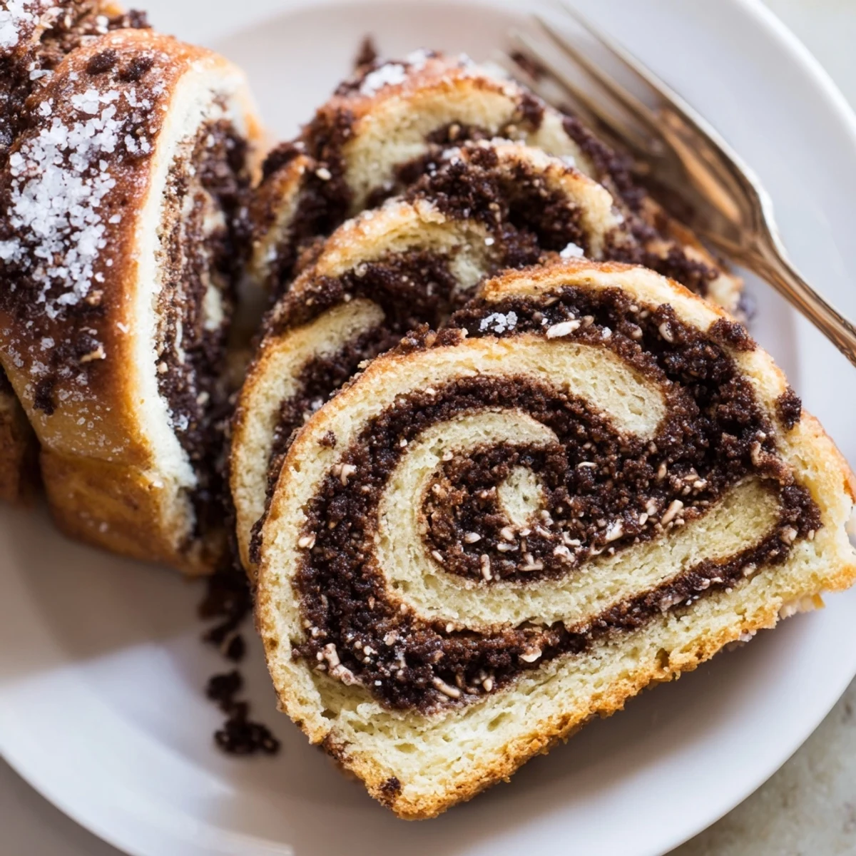 Decadent festive Hanukkah Kokosh Christmas cookies with chocolate-cinnamon swirl design.