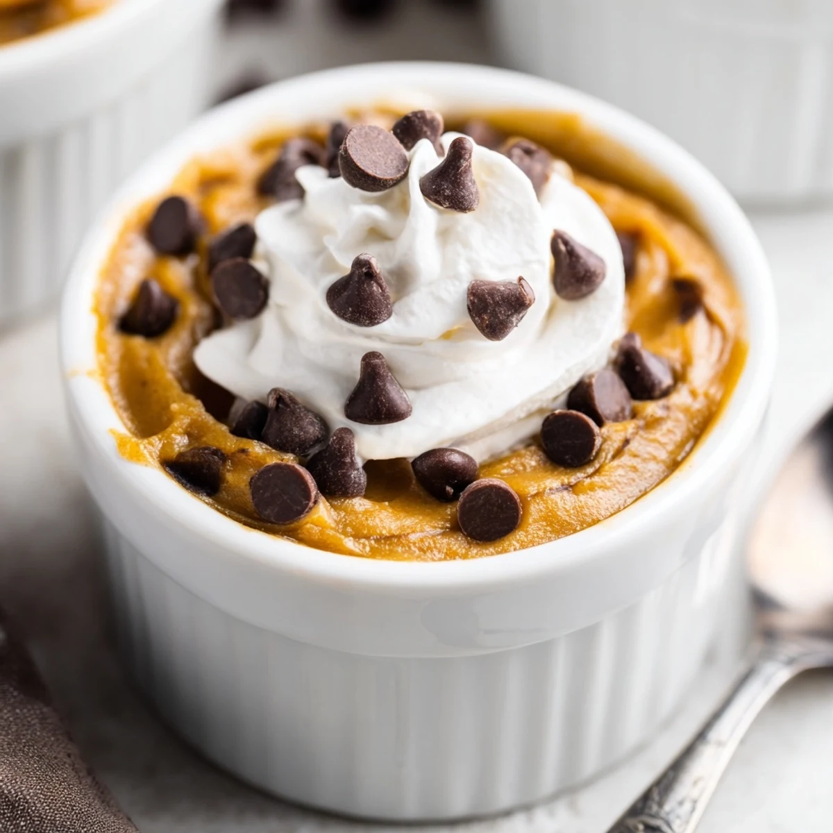 Indulge in the delicious Thanksgiving Chocolate Chip Pumpkin Pudding, smooth and spiced.  
