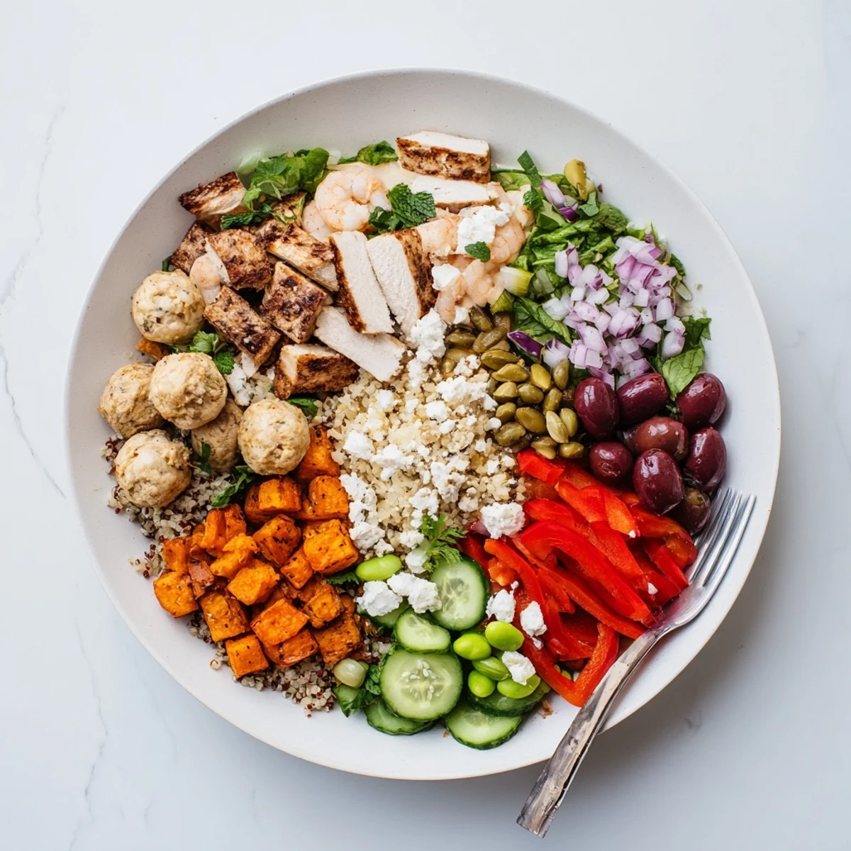 Colorful build-your-own boards and bowls featuring grilled chicken and fresh veggies.  