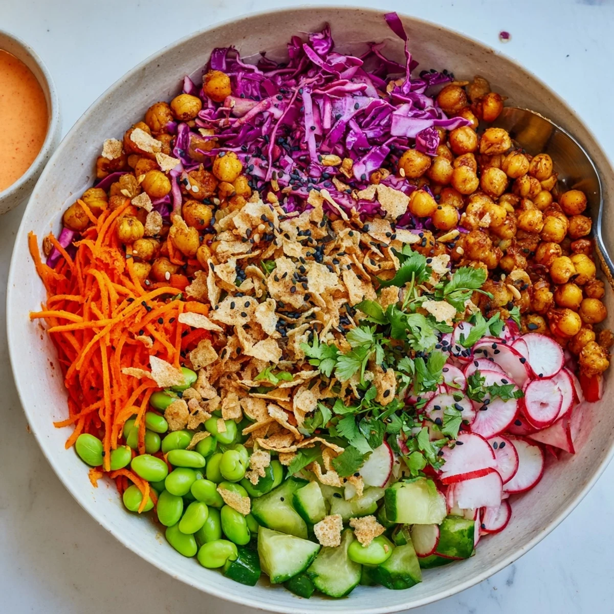 Eye-catching ASMR Crunch Snack Bowls featuring a medley of textures and bright, healthy ingredients.