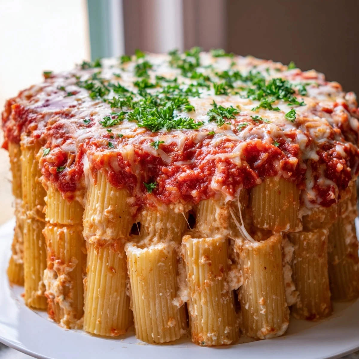 Magnificent honeycomb pasta cake, beautifully baked, perfect for a crowd-pleasing meal.  