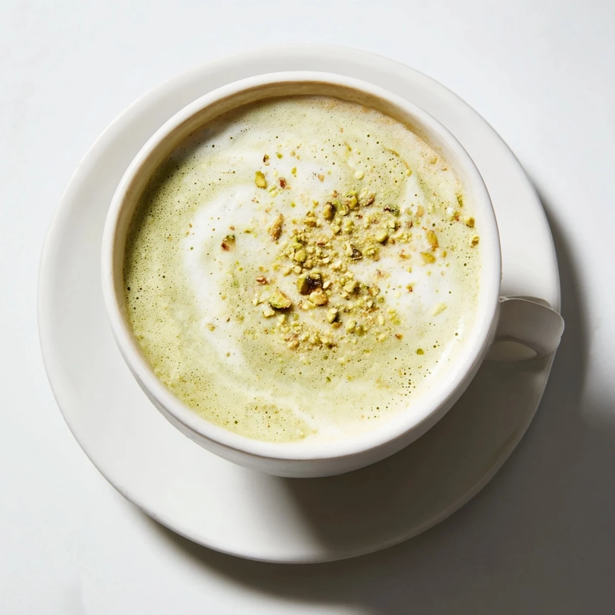Nutrient-rich pistachio milk latte served warm, ideal for cozy mornings or afternoons.