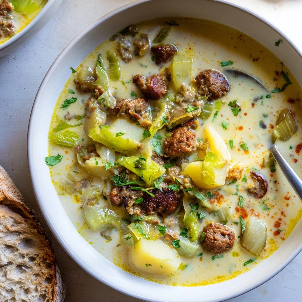 Potato Leek Chorizo Soup Bowl