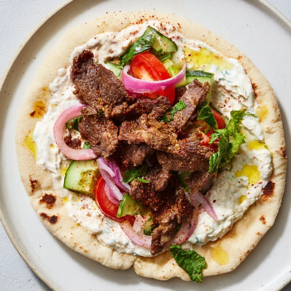 Savory Beef Shawarma Wraps filled with spiced meat, fresh veggies, and creamy yogurt sauce.