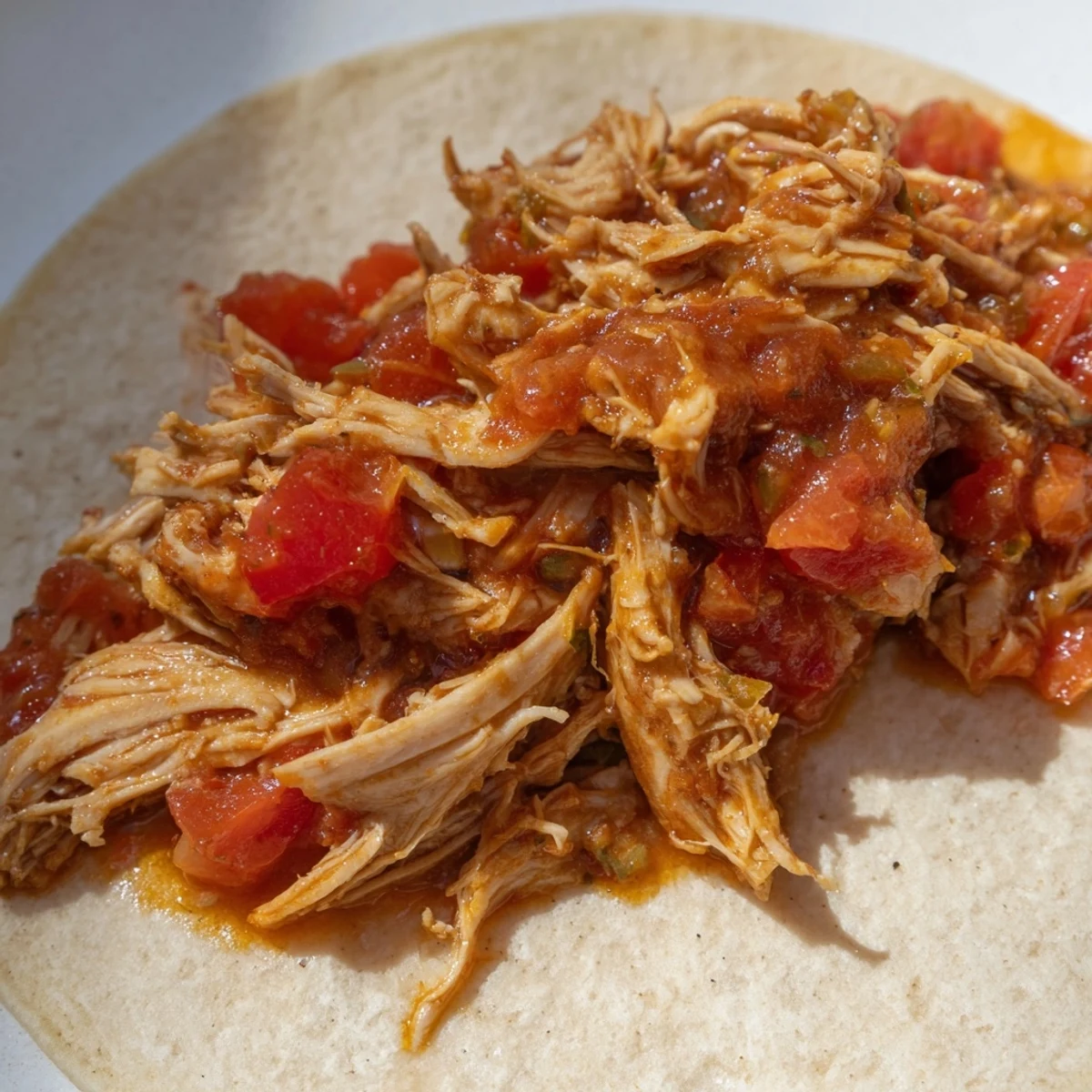 Crock-Pot Shredded Chicken Tacos spilling out of soft, warm tortillas, ready for fresh toppings.