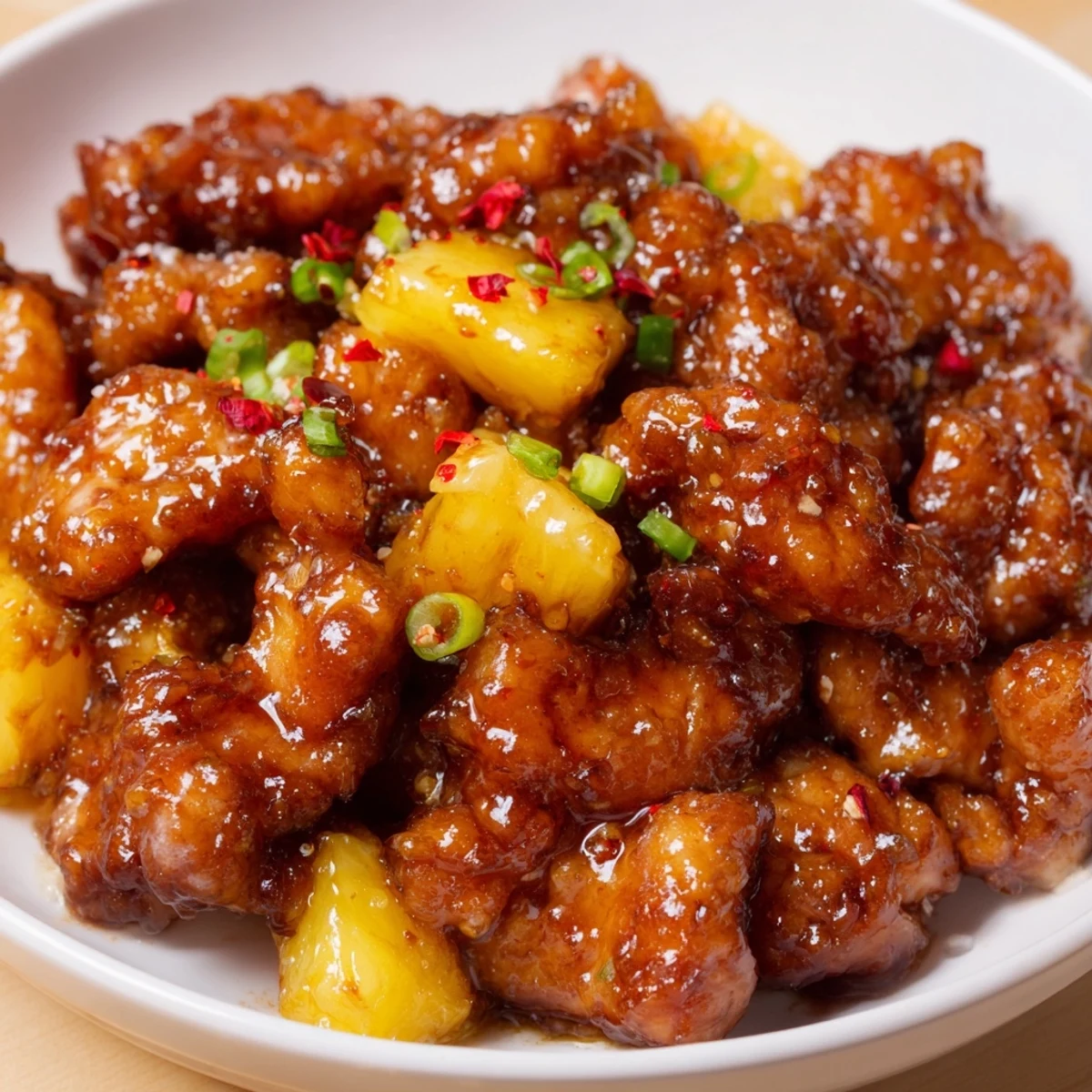 Juicy Brown Sugar Pineapple Chicken, a sweet baked dish with tender chicken and glazed pineapple chunks.