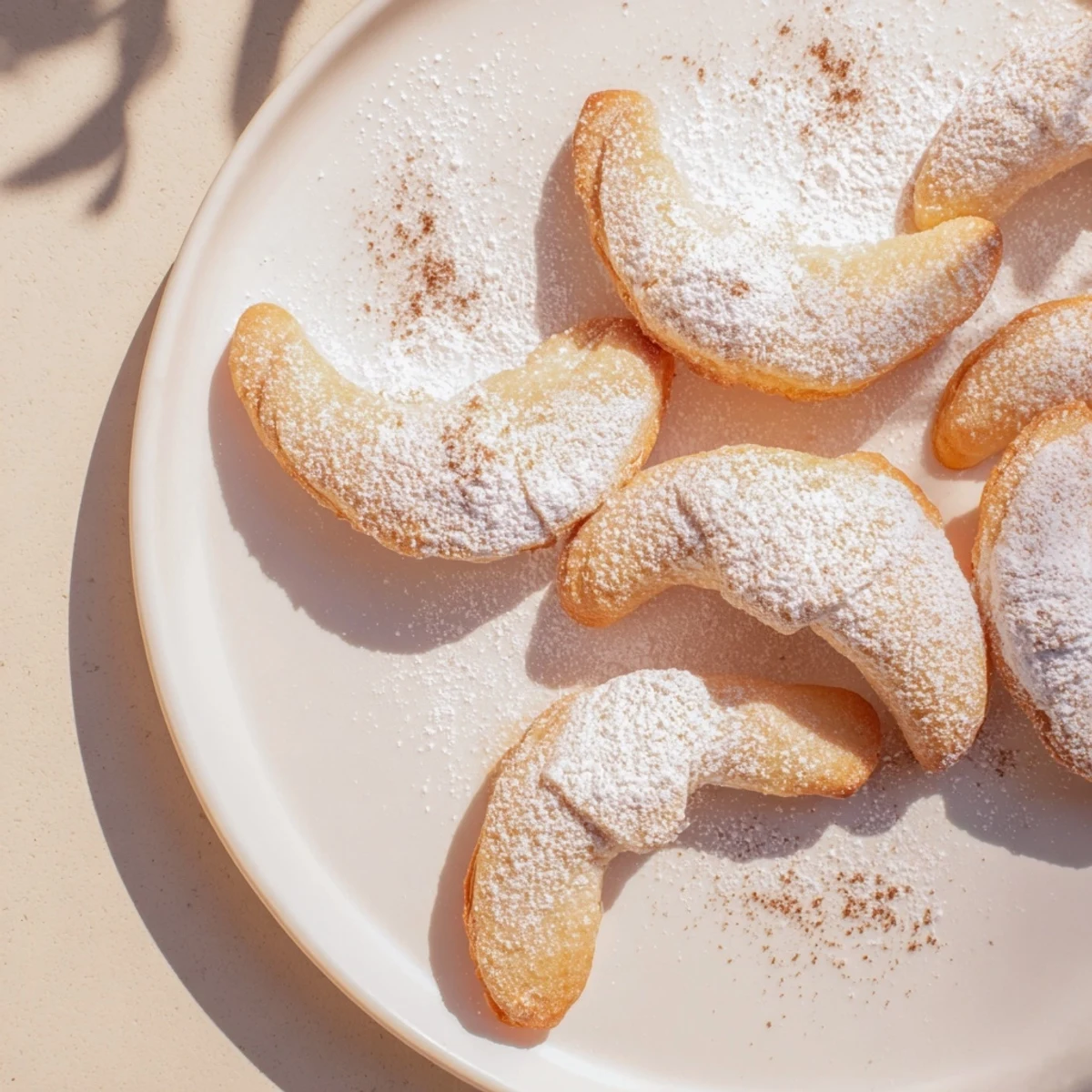 Buttery Quick Christmas Cookie Croissants dusted with powdered sugar and cinnamon, fresh from the oven.