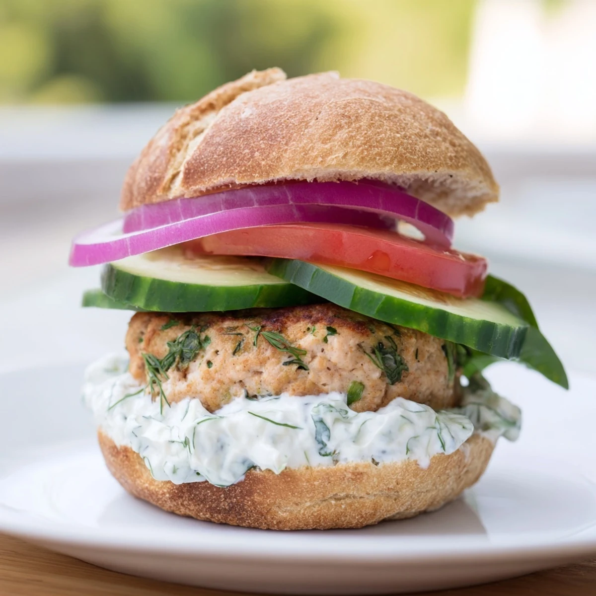 Golden-brown Healthy Baked Chicken Sliders with fresh veggies and creamy yogurt sauce, delicious and vibrant.