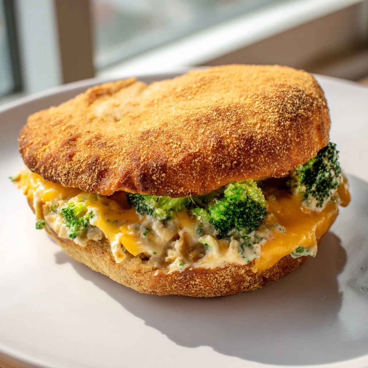 Crispy sourdough filled with melty cheddar and broccoli: a delicious Air Fryer Broccoli Cheddar Stuffed Grilled Cheese.