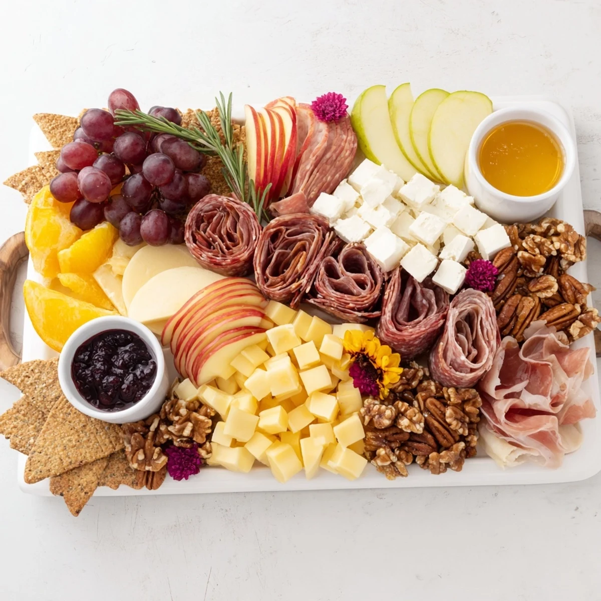 Vibrant and tempting, a delicious Maple Leaf Grazing Tray perfect for autumn parties and gatherings.