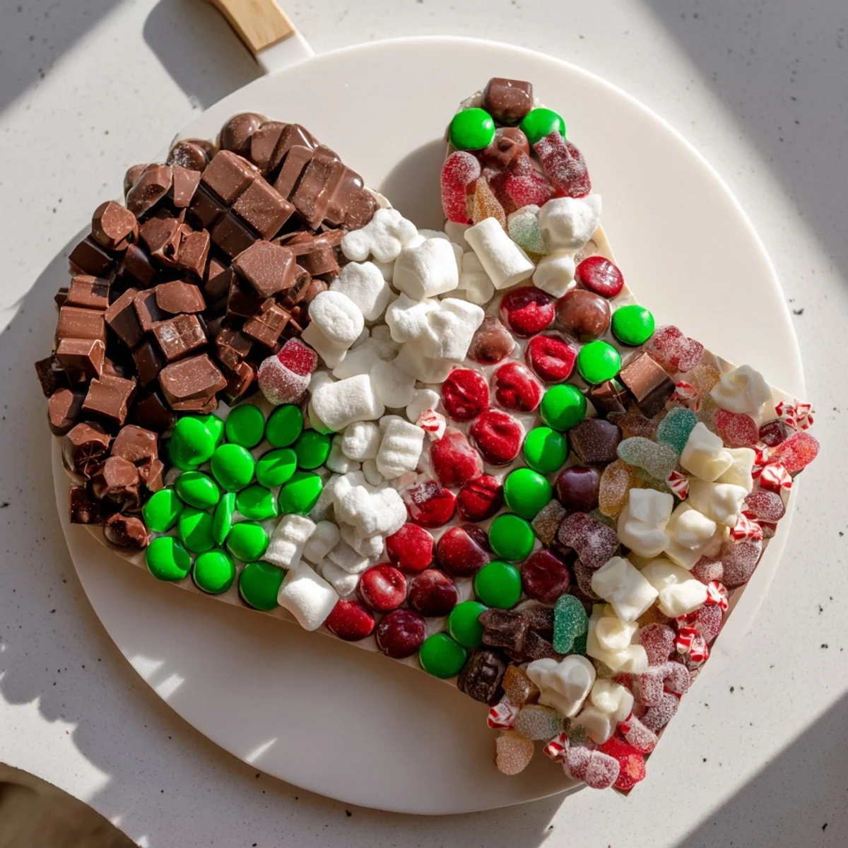 This Cozy Mitten Dessert Board presents an array of colorful candies and cookies for a sweet, wintery spread.