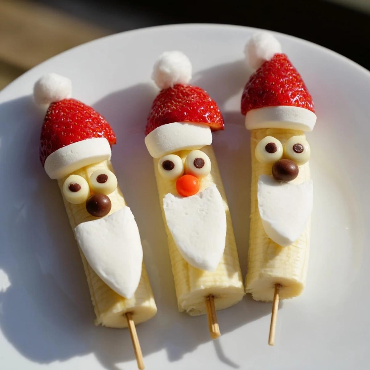 Enjoy these fun Banana Santa Snack Sticks—sweet bananas, strawberries, and marshmallows make delightful treats.