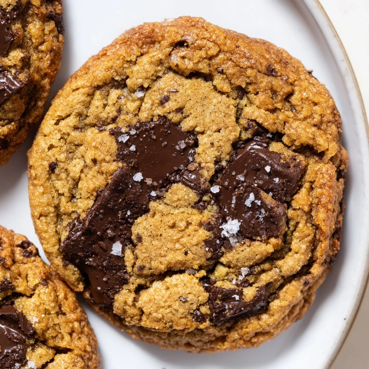 Close-up of a stack of Miso Brown Butter Cookies: Chewy centers and rich brown butter aroma present.