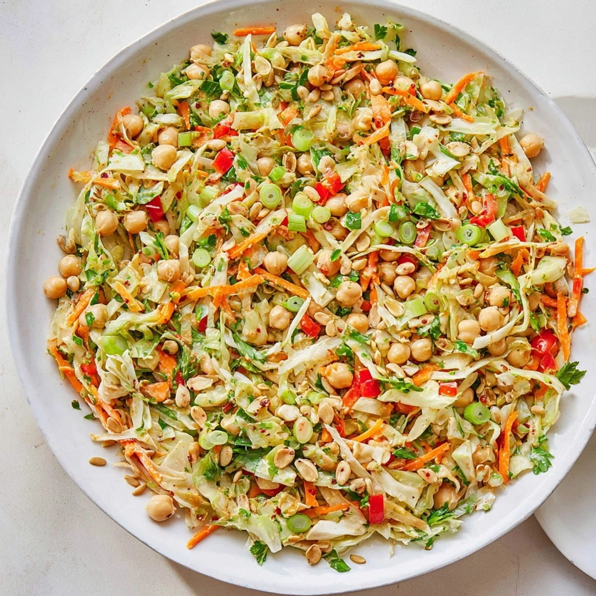 This delicious Fiber-Forward Chickpea Salad offers a visually appealing blend of fresh, crunchy ingredients.