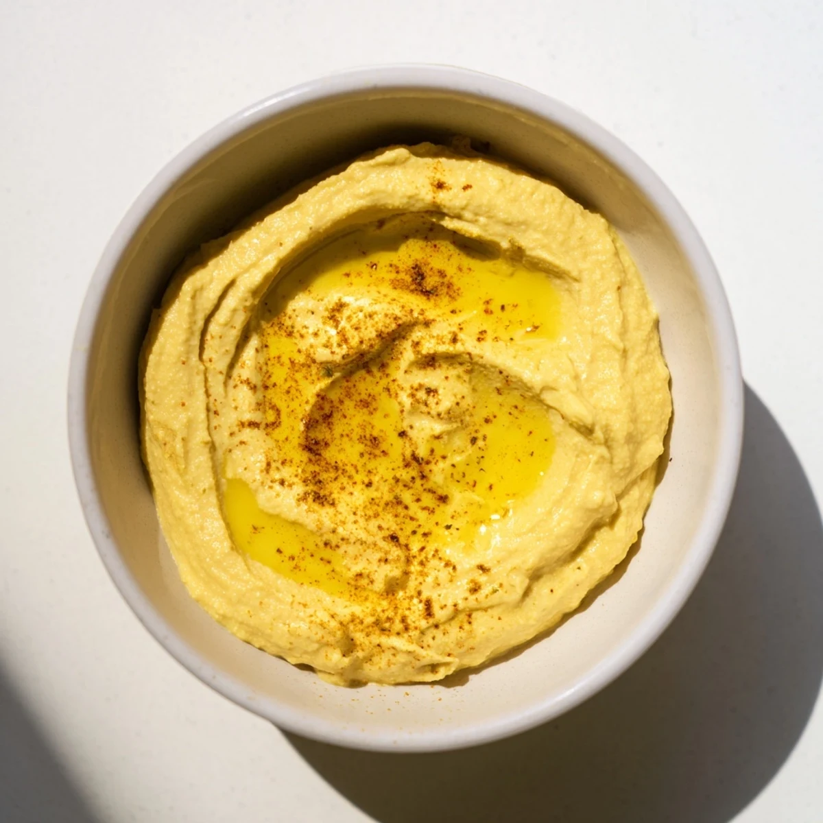 Creamy homemade chickpea curry paste, perfect for dipping, with vibrant yellow and earthy spices.