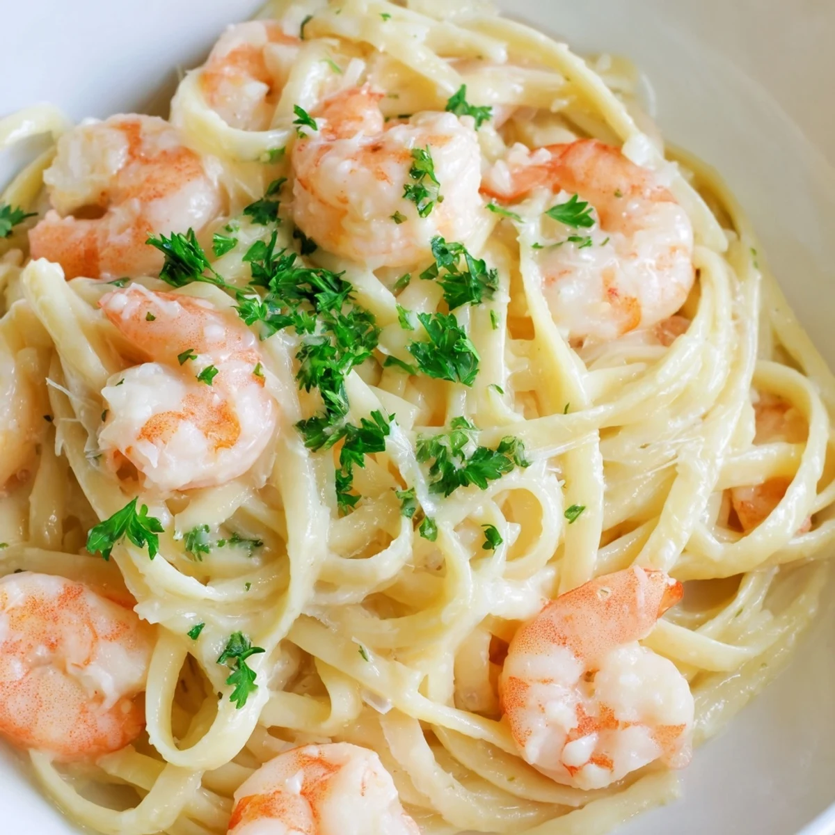 Creamy Garlic Shrimp Pasta with succulent shrimp tossed in a luscious garlic cream sauce over perfectly cooked linguine.