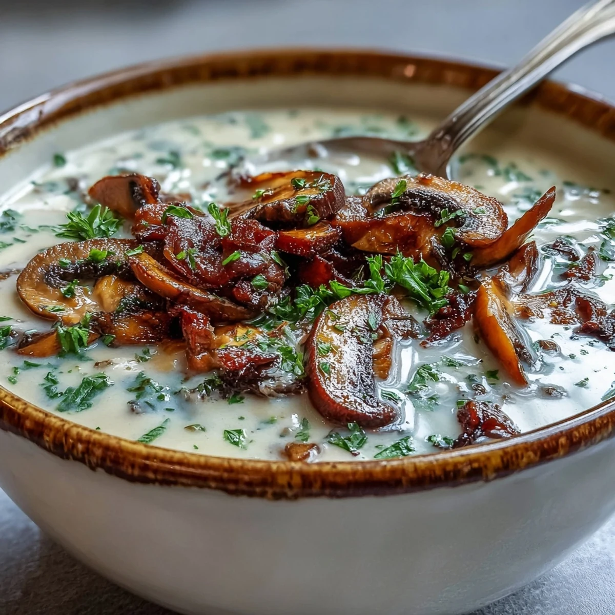 Earthy vegetarian Mushroom Soup, rich and comforting, perfect for a cozy meal.