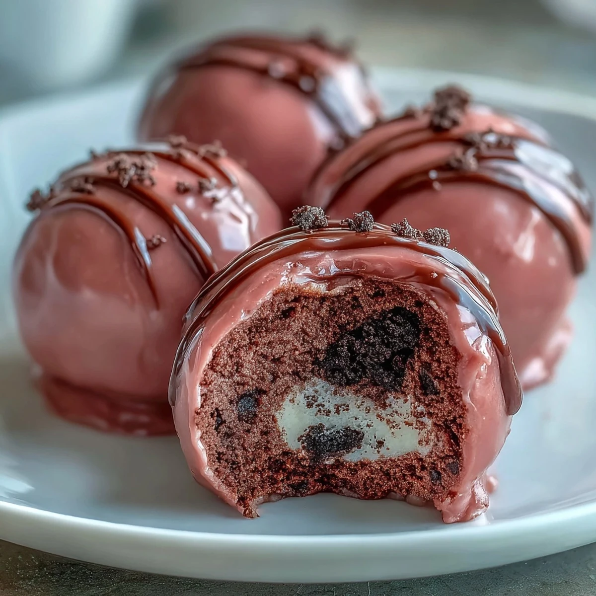 Glossy pink Oreo Truffle Balls lined on parchment with sprinkles, a perfect no-bake dessert for parties and gift tins.