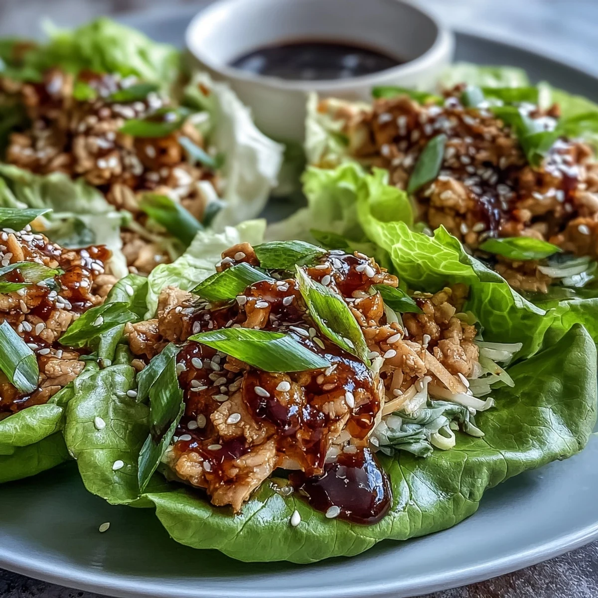 Potsticker-Inspired Chicken Lettuce Boats filled with savory ground chicken, crunchy cabbage, and carrots.