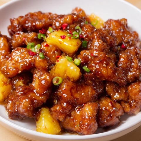 Juicy Brown Sugar Pineapple Chicken, a sweet baked dish with tender chicken and glazed pineapple chunks.