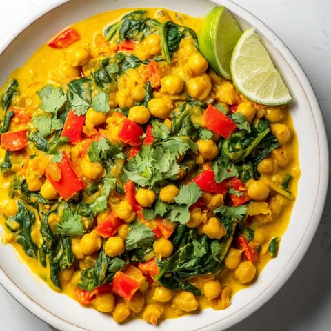 Steaming hot Chickpea Curry One-Pot, a vibrant bowl with cilantro and a squeeze of lime.