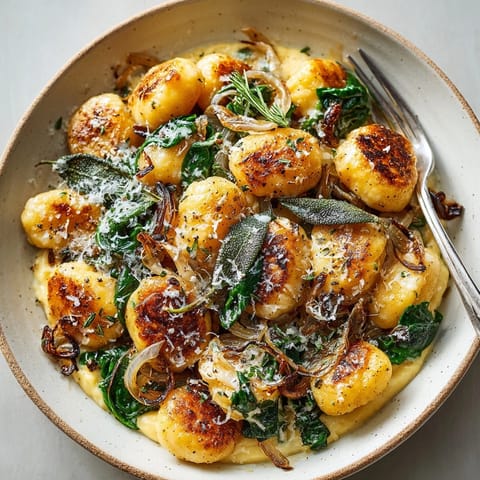 A rustic image of steaming One-Pot Pumpkin Gnocchi, showing off the rich brown butter sauce perfectly.