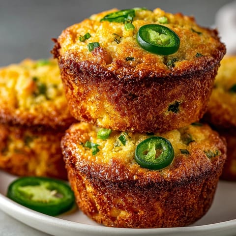 Freshly baked Pickle-Fix Jalapeño Cheddar Cornbread Muffins showcasing cheesy, spicy, and tangy goodness.