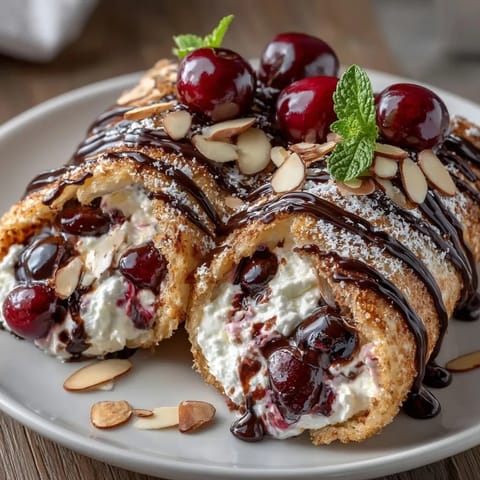 Fresh cherries and melted chocolate star in these mouthwatering dessert wraps, drizzled with more.