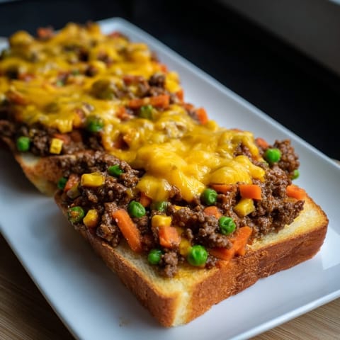 Savory 5-Ingredient Sloppy Joe Casserole with melted cheddar, served hot and ready to eat.