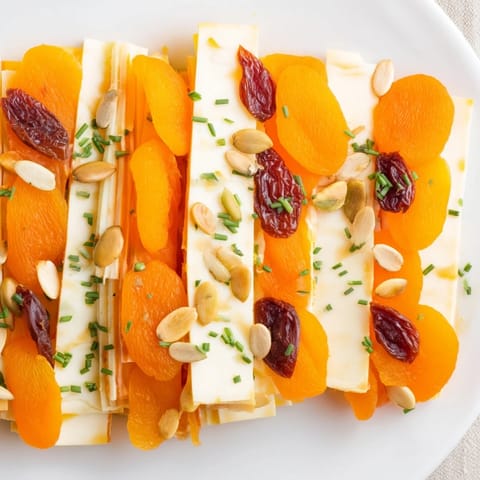 Imagine the Serengeti Sunset: sweet apricots and Gouda cheese create a beautiful appetizer presentation.