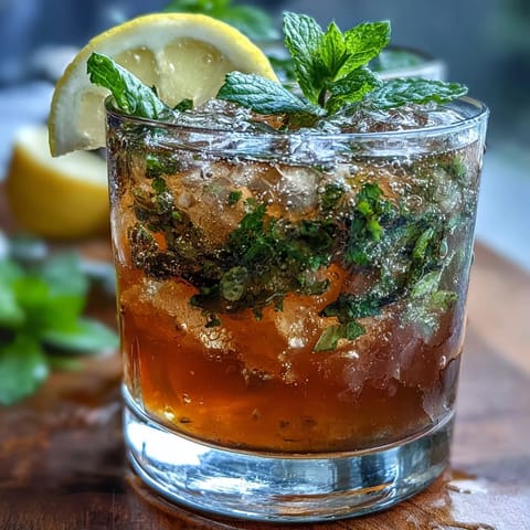 Kentucky Derby Mini Mint Julep Mocktails with fresh mint and lemon in mini glasses.