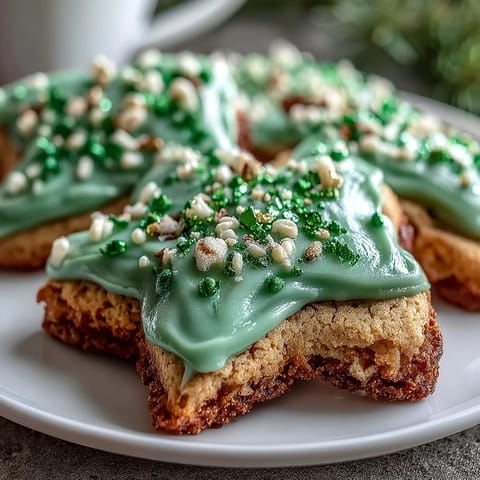 Festive St. Patricks Day sugar cookies with vibrant green and gold buttercream outlines, perfect for celebrating with family.