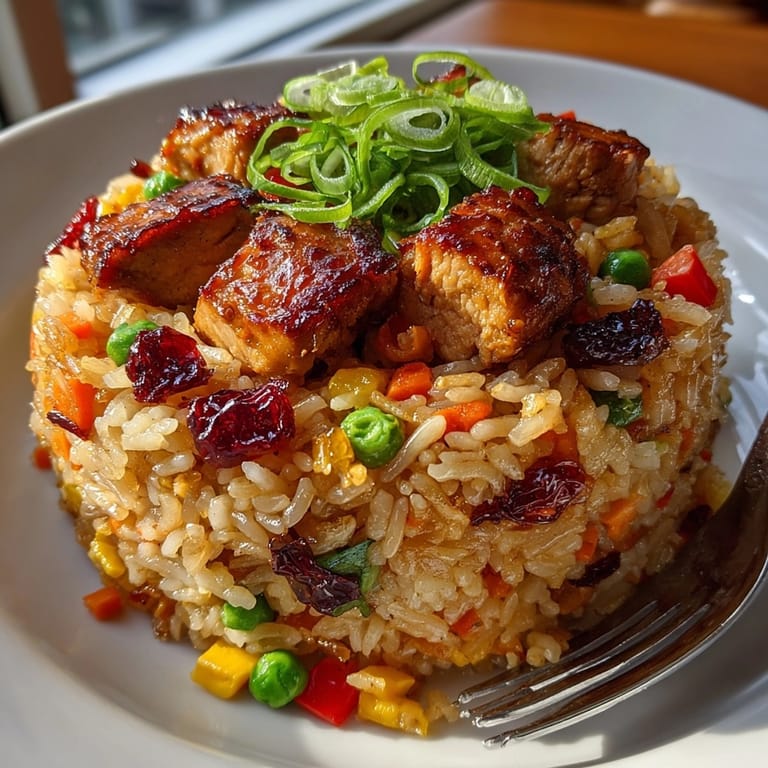 A steaming bowl of flavorful Weeknight Honey-Garlic Turkey Fried Rice, ready to be enjoyed.