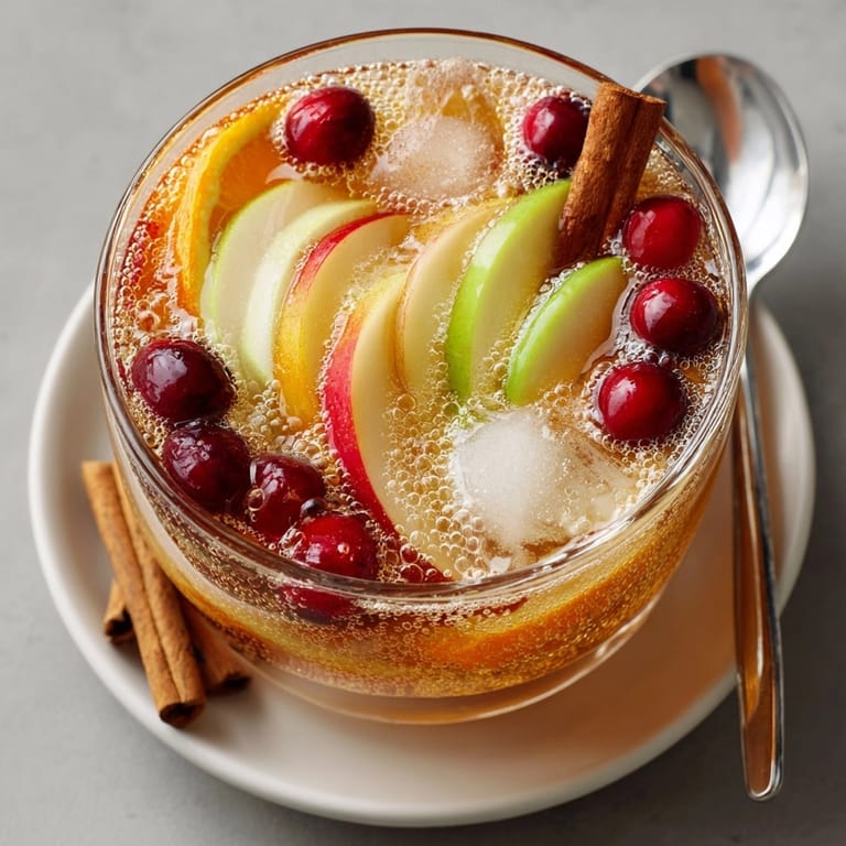 Garnished cinnamon sticks and an overhead shot of this festive Spiced Apple Cider Sangria make it a perfect fall drink.