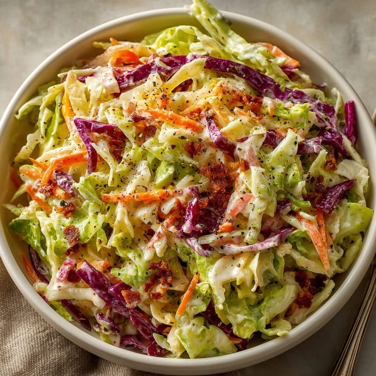 Close-up of classic coleslaw piled high with crisp carrots and green cabbage, ready to serve.