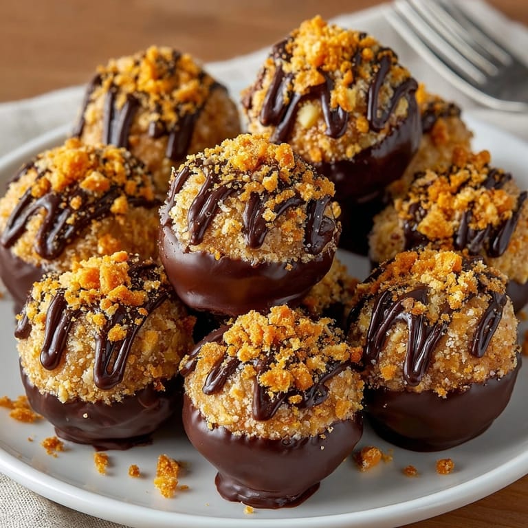 No-bake Butterfinger Cookie Balls: a close-up of the peanut butter crunch dessert.