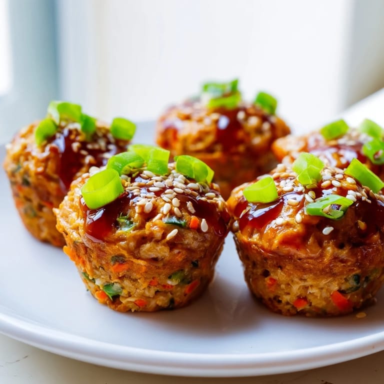 Golden-brown turkey muffins topped with sesame, bursting with rich teriyaki flavors.