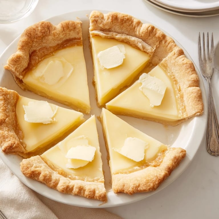 A slice of nostalgic Water Pie garnished with whipped cream and fresh berries on top.  