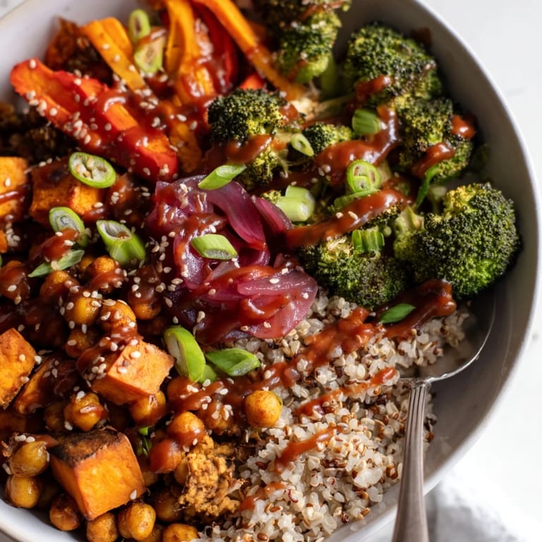 Healthy grain bowls featuring miso-butter and gochujang-maple sauces, perfect for dinner.