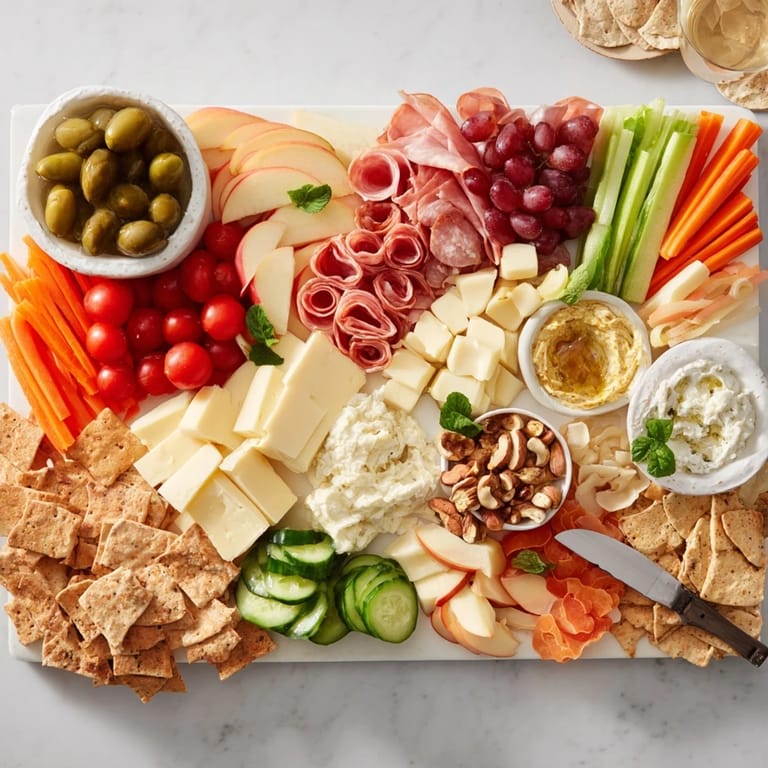 Colorful Girl Dinner Platter brimming with assorted snacks and delightful homemade spreads.  