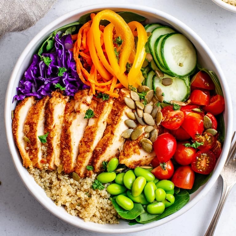 Layered Healthy Meal-Prep Bowls filled with grilled chicken and fresh produce for nourishment.