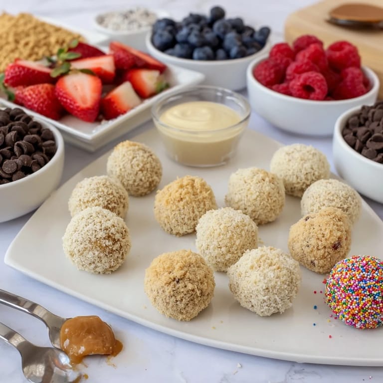 Interactive Deconstructed Dessert Board featuring rich cheesecake bites and colorful, delicious toppings.