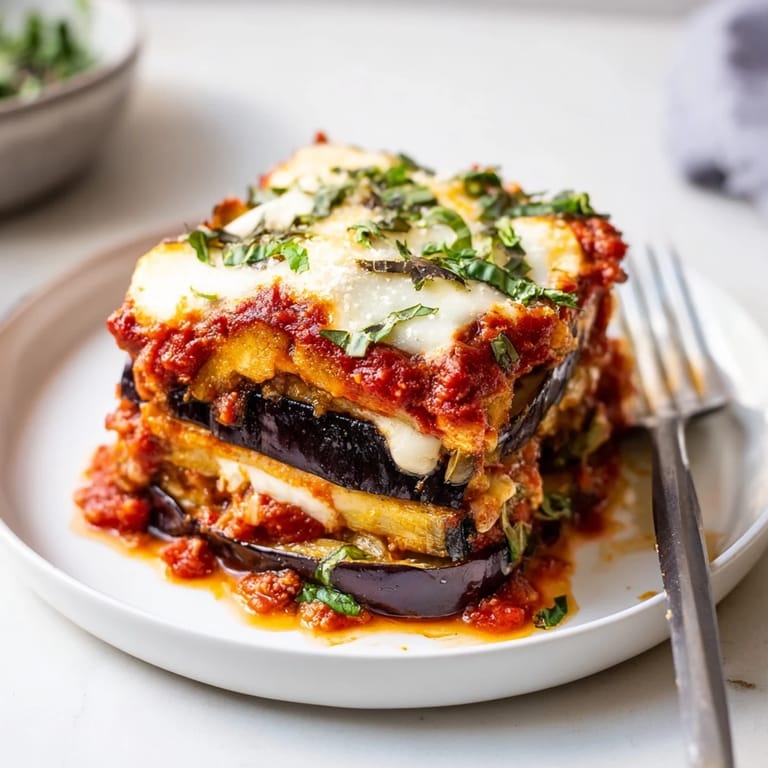 Hearty Eggplant Parmesan Lasagna, bursting with flavors and perfect for family gatherings.
