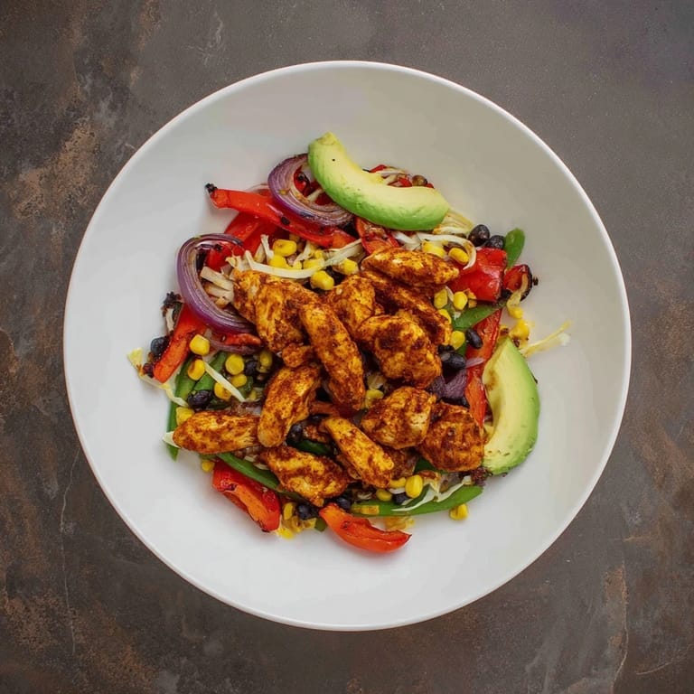 This photo shows a delicious serving of Sheet Pan Chicken Burrito Bowls, ready to be enjoyed!