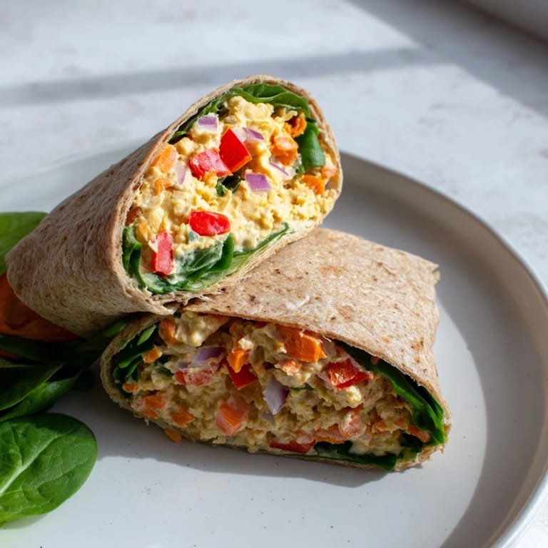 Homemade chickpea salad wraps, filled with vibrant veggies and savory chickpea mixture, ready to eat now.